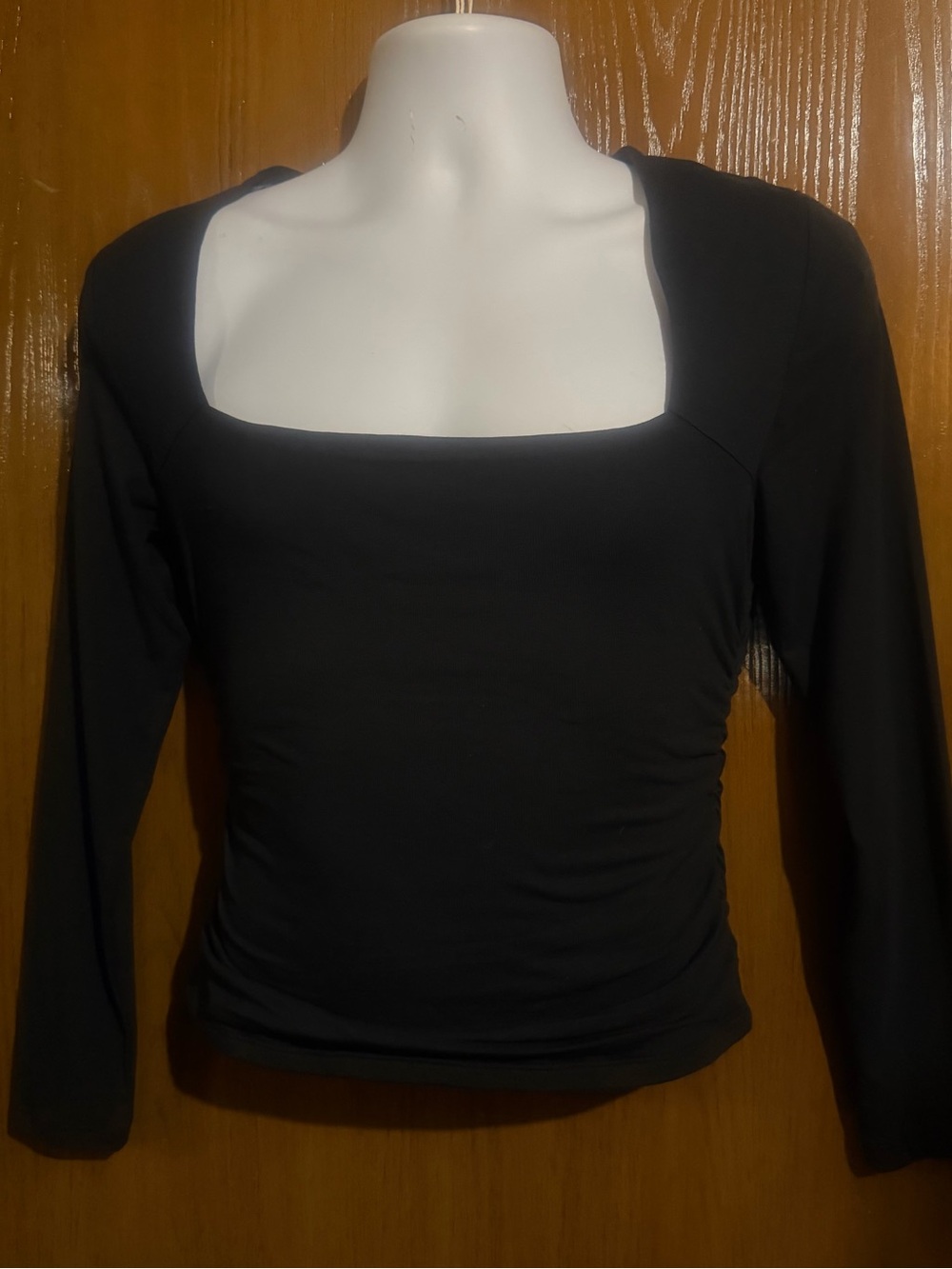 Large Blk Square Neck Long Sleeve Women's Top